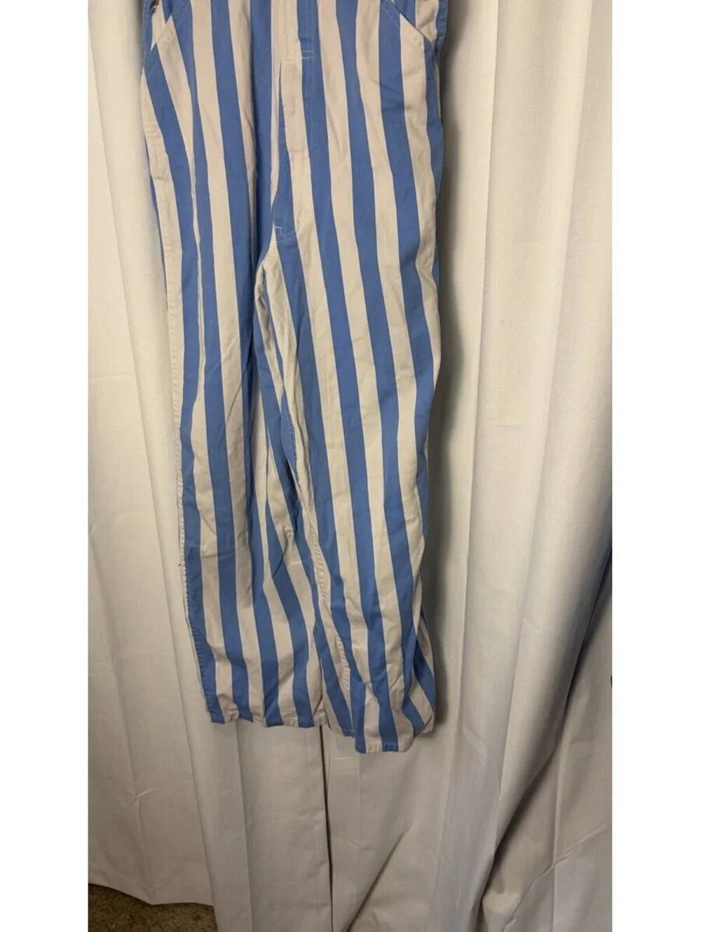 Game Bibs Adult Light Blue/ White College  Stripes Overalls Size Small $70